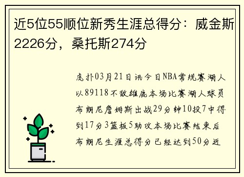 近5位55顺位新秀生涯总得分：威金斯2226分，桑托斯274分