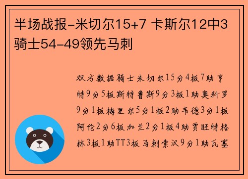 半场战报-米切尔15+7 卡斯尔12中3 骑士54-49领先马刺